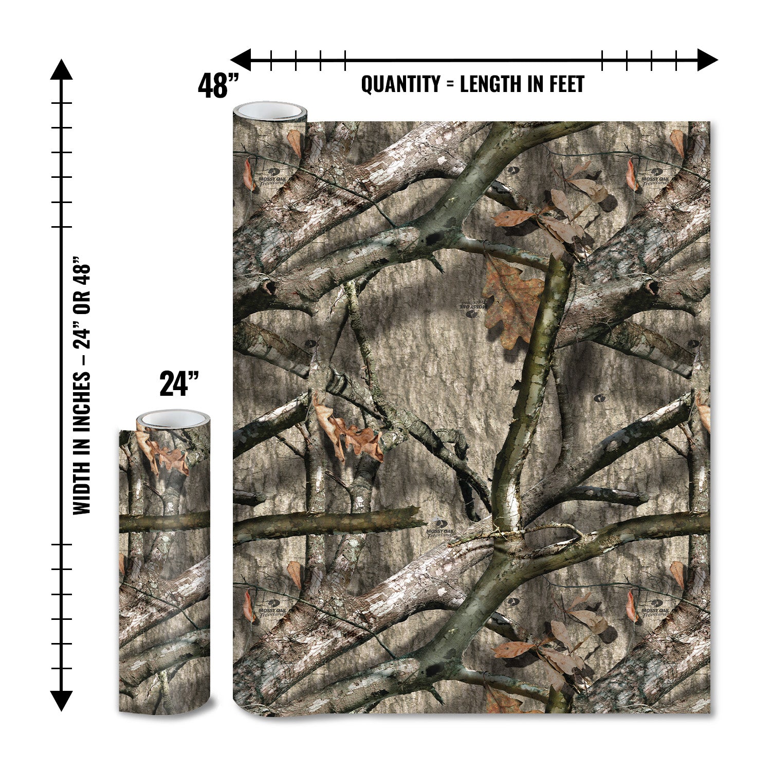 Mossy Oak Graphics matte camo roll available in 24 inch or 48 inch width vinyl wrap in Treestand camouflage pattern