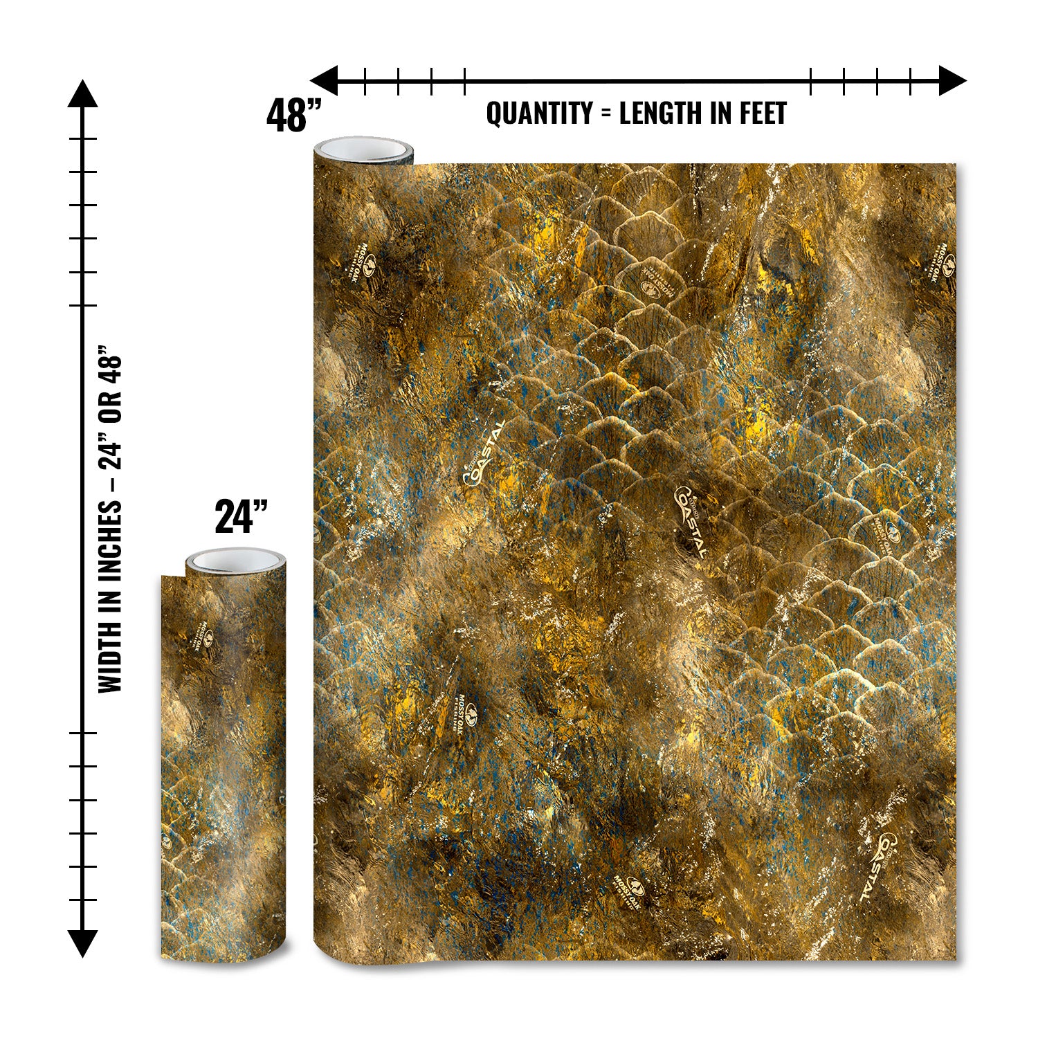 Mossy Oak Graphics matte camo roll available in 24 inch or 48 inch width vinyl wrap in Elements Coastal Tripletail camouflage pattern