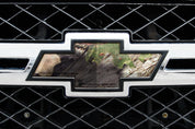 Universal auto emblem peel and stick vinyl with genuine Mossy Oak camo in Break-Up Country pattern