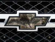 Universal auto emblem peel and stick vinyl with genuine Mossy Oak camo in Terra Gila pattern