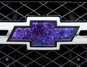 Universal auto emblem peel and stick vinyl with genuine Mossy Oak camo in Elements Indigo pattern