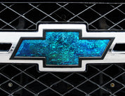 Universal auto emblem peel and stick vinyl with genuine Mossy Oak camo in Coastal Inshore pattern