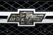 Universal auto emblem peel and stick vinyl with genuine Mossy Oak camo in Mountain Country pattern
