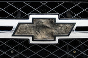 Universal auto emblem peel and stick vinyl with genuine Mossy Oak camo in Overwatch pattern
