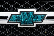 Universal auto emblem peel and stick vinyl with genuine Mossy Oak camo in Seawater pattern