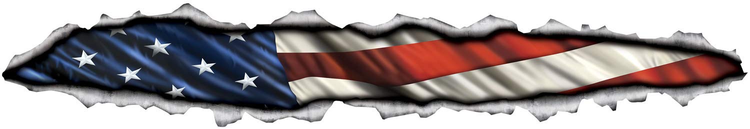 Torn metal American flag vinyl graphic close-up