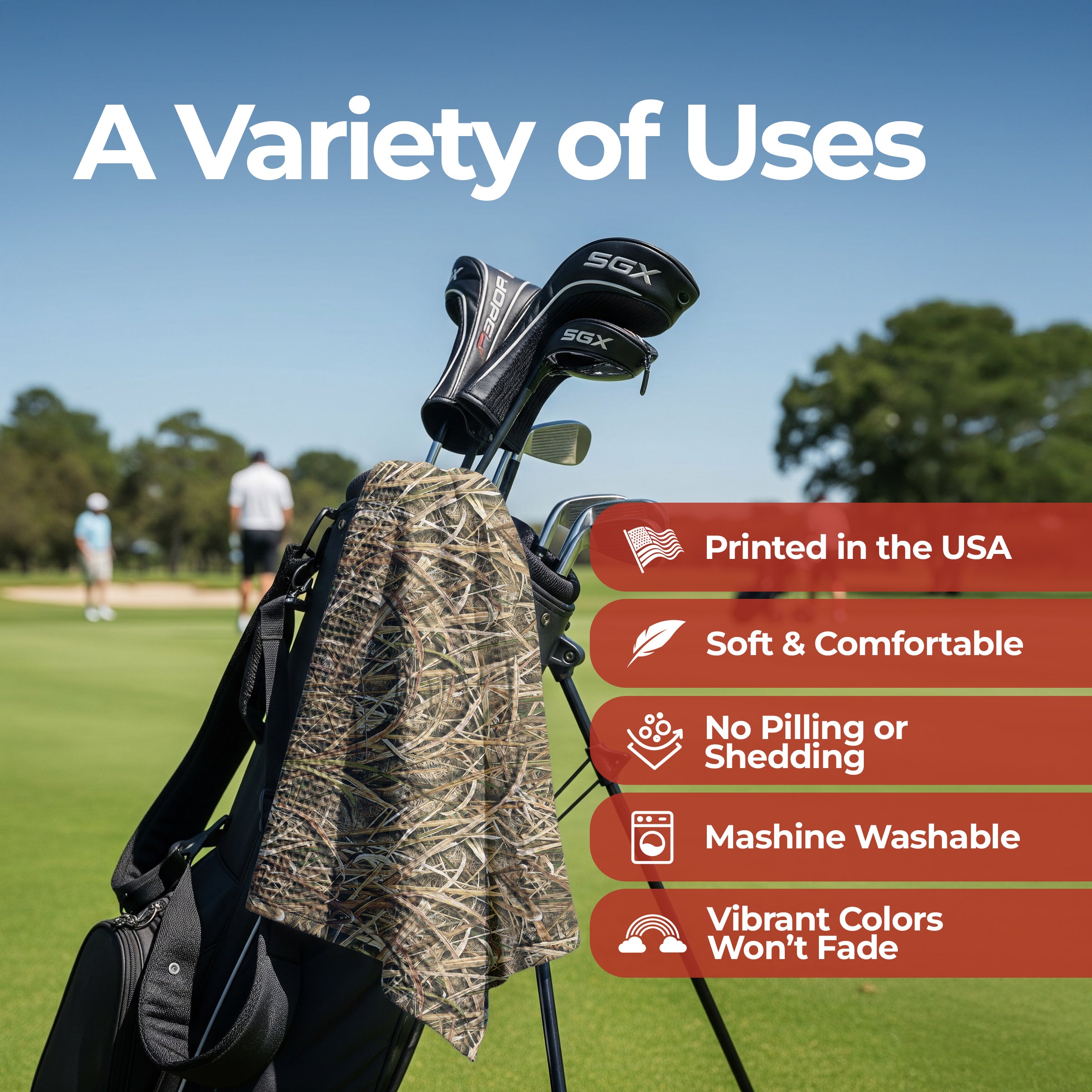 Genuine Mossy Oak golf towel, printed in the USA