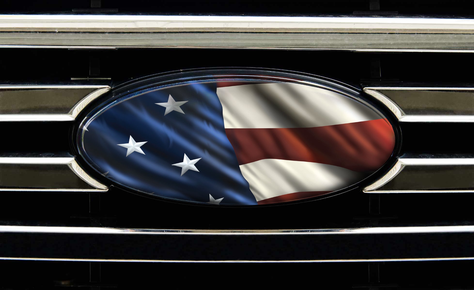 Peel and stick vinyl for auto emblem with American flag pattern.