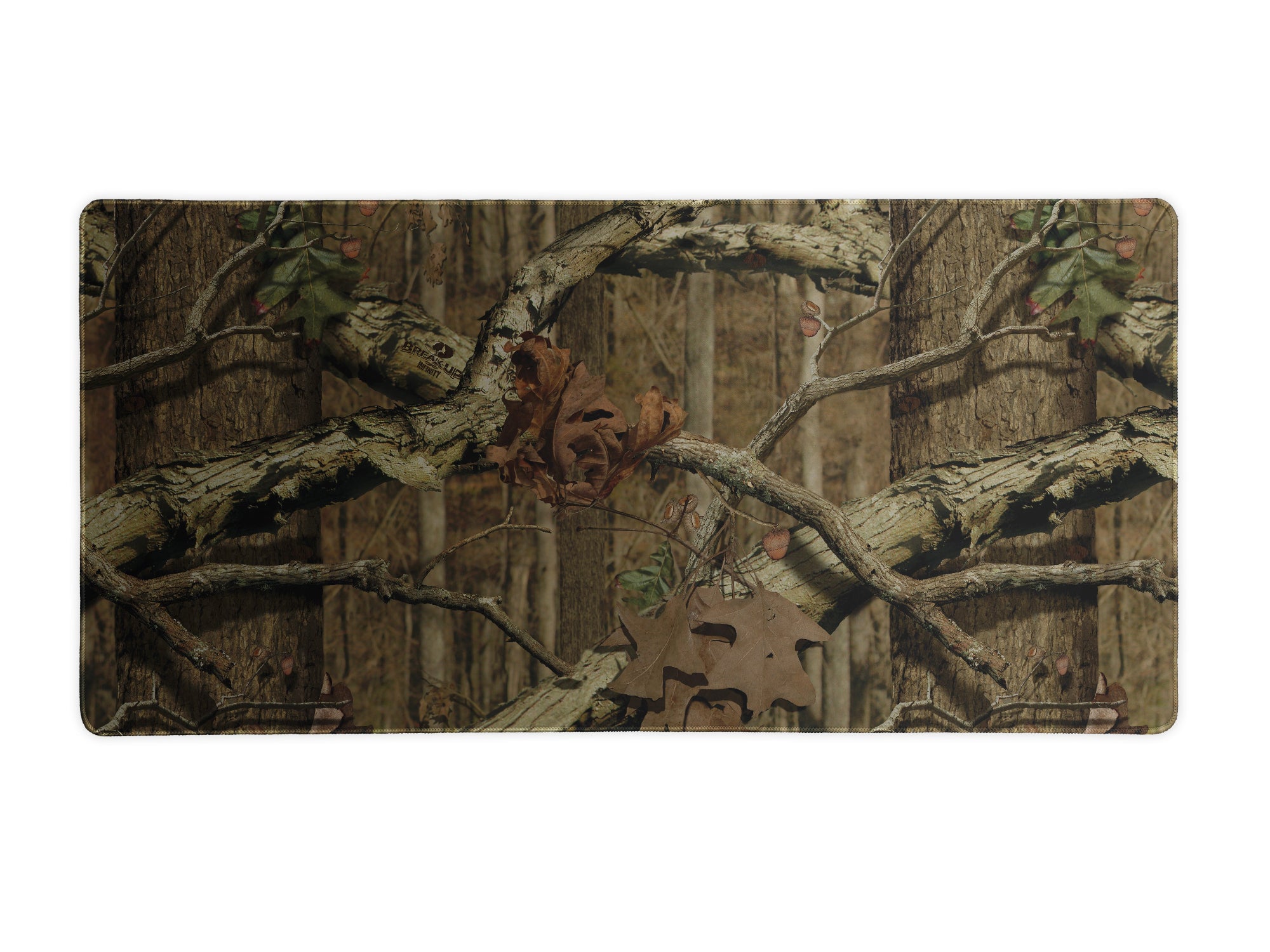 Genuine Mossy Oak camo desk and gaming pad in Break-Up Infinity pattern.