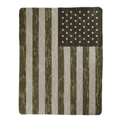 Mossy Oak Graphics camo American Flag Sherpa blanket with Bottomland pattern