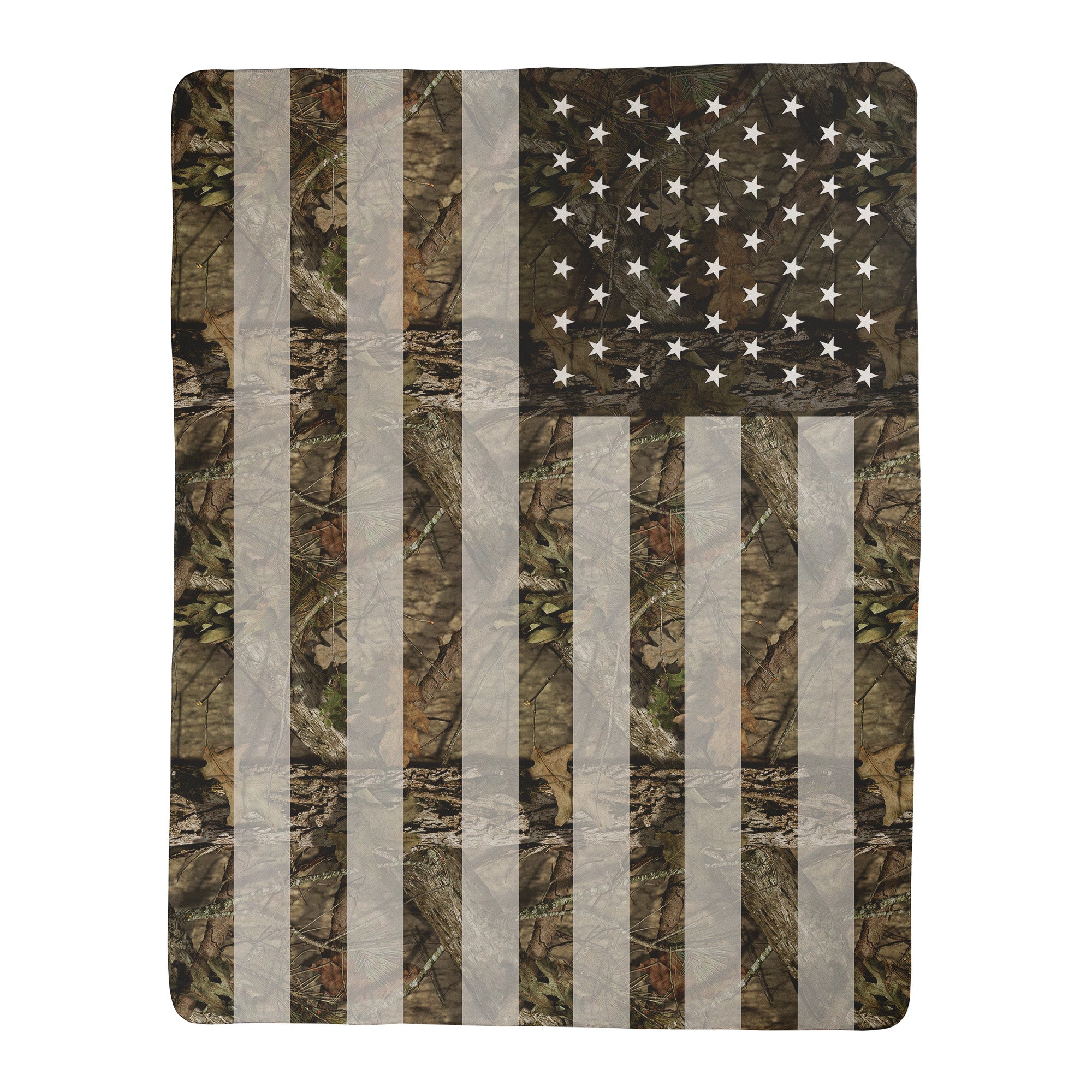 Mossy Oak Graphics camo American Flag Sherpa blanket with Break Up Country pattern