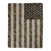 Mossy Oak Graphics camo American Flag Sherpa blanket with Break Up Country pattern