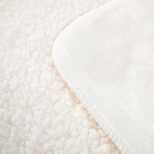 Blank sherpa blanket close up details showing sherpa fleece backing and front side as the printable side.