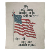 Mossy Oak Graphics 250th American Anniversary, All Men are Created Equal printed on a silky touch minky blanket