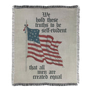 Mossy Oak Graphics 250th American Anniversary, All Men are Created Equal printed on a woven cotton/polyester blend blanket