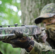 Mossy Oak Graphics Obsession camouflage vinyl wrap for hunting shotgun details.